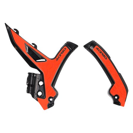 Acerbis X-Grip Frame Guards in black and orange, featuring a textured design and durable plastic construction, designed for KTM SX and SXF models from 2023 to 2025.