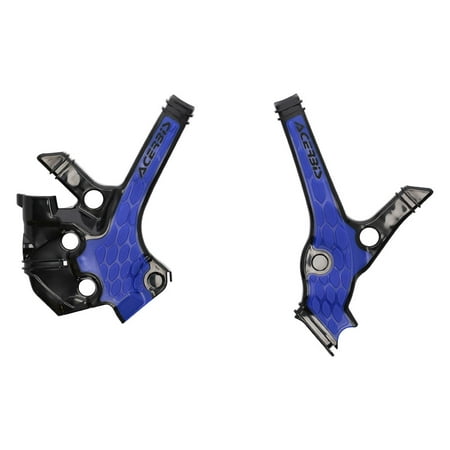 Blue and black Acerbis X-Grip frame protectors for Yamaha YZ 85, featuring a honeycomb texture and cutouts for easy installation.