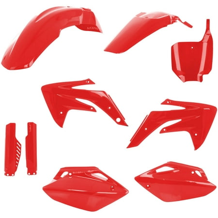 Bright red full body replacement plastic kit by Acerbis, including front fender, rear fender, side panels, and other components, designed for durability and OEM fit.