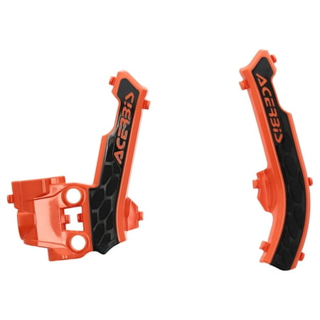 Orange and black plastic frame protectors designed for KTM, Gas Gas, and Husqvarna 50cc motorcycles, featuring a textured grip surface and Acerbis branding.