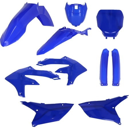 Acerbis full plastics kit for Yamaha YZF450 & YZF450X 2023, featuring multiple blue plastic panels including front fender, side panels, and rear number plate.