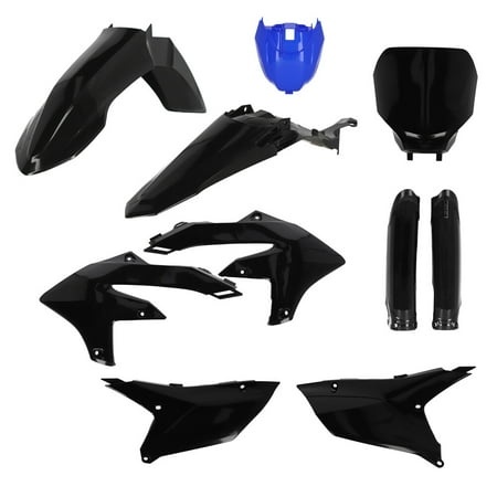 Acerbis Full Plastics Kit in black and blue for Yamaha YZF250 (2024-2025) and YZF450 (2023-2025), featuring fenders, side panels, and a front number plate.