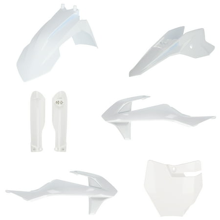 Acerbis Full Plastics Kit for KTM SX50 (2016-2023) in white, featuring multiple plastic components including fenders, side panels, and a front number plate.