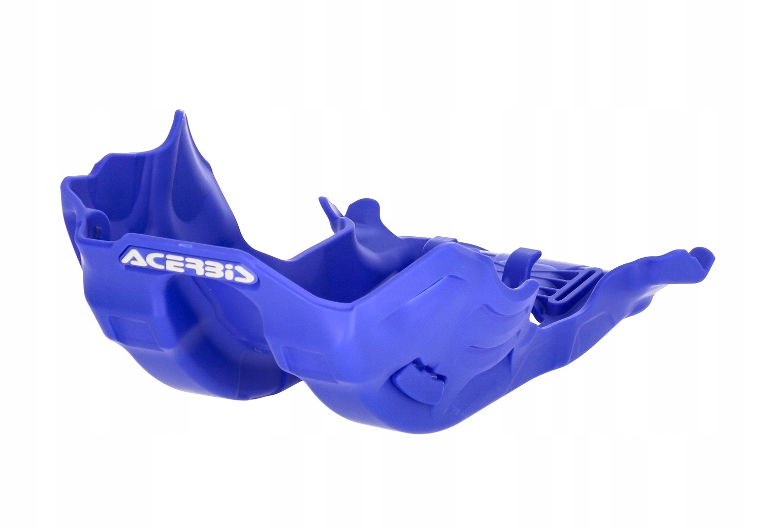 Bright blue Acerbis skid plate made of durable plastic, featuring a contoured design with raised edges for enhanced protection and the Acerbis logo prominently displayed.