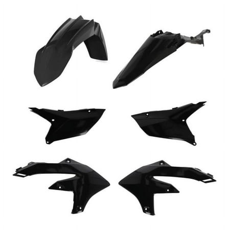 Black plastic bodywork kit for Yamaha WRF250 and WRF450 models, featuring six pieces including front fender, rear fender, and side panels, designed for durability and style.
