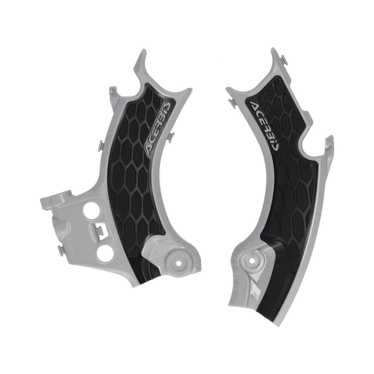 Acerbis X-Grip Frame Guards in silver and black, featuring a honeycomb texture and durable plastic construction, designed for Honda CRF250R and CRF450R models from 2025.
