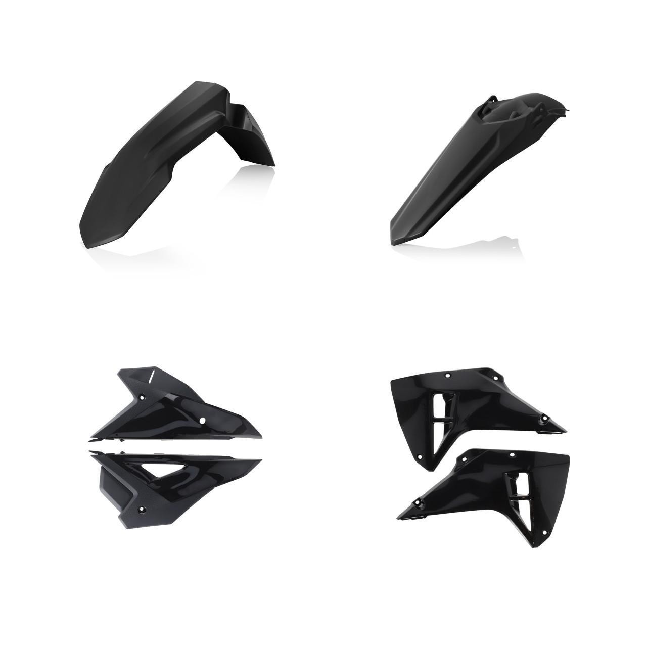 Acerbis Standard Plastics Kit in black for Honda CRF250RX & CRF450RX 2025, featuring a front fender, rear fender, and side panels with a sleek, glossy finish.