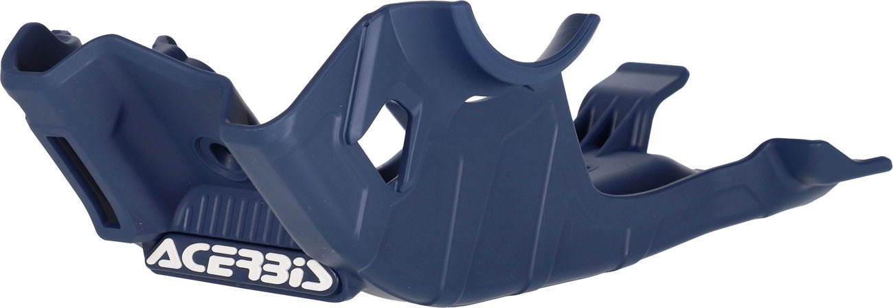 Blue plastic skid plate designed for Acerbis KTM/Gas Gas/Husqvarna 85ccm, featuring a sleek design and cutouts for optimal fit and protection.
