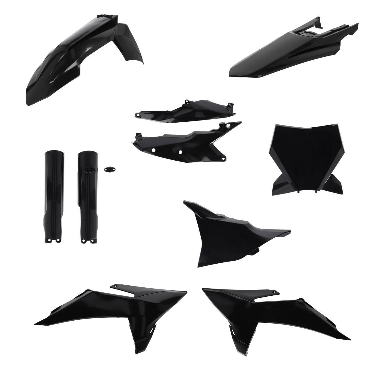 Acerbis Full Plastics Kit in black for KTM SX and XC models, featuring multiple plastic components including fenders, side panels, and number plates.