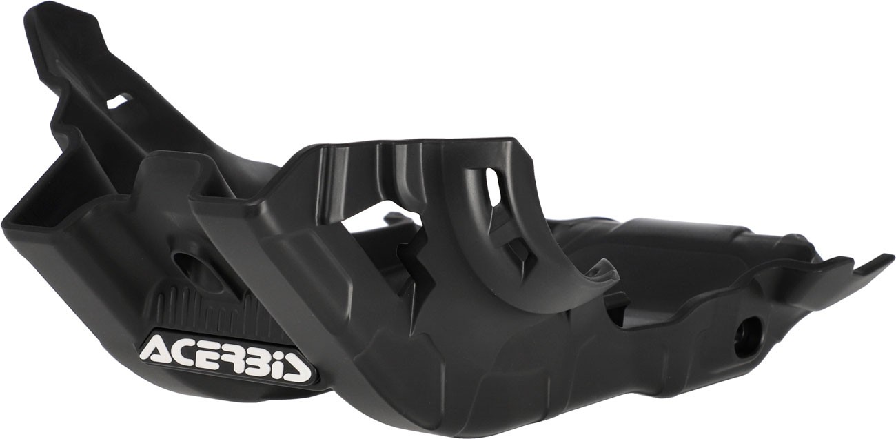 Black plastic skid plate designed for Acerbis Triumph TF 250/450, featuring a sturdy build with cutouts for protection and a prominent white "ACERBIS" logo.