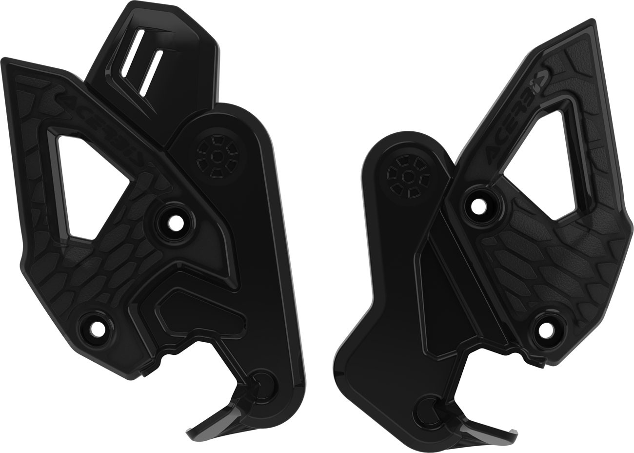 Black Acerbis X-Grip Frame Protectors for CF Moto 450 MT, featuring a textured surface, angular design, and multiple mounting points for enhanced durability and protection.