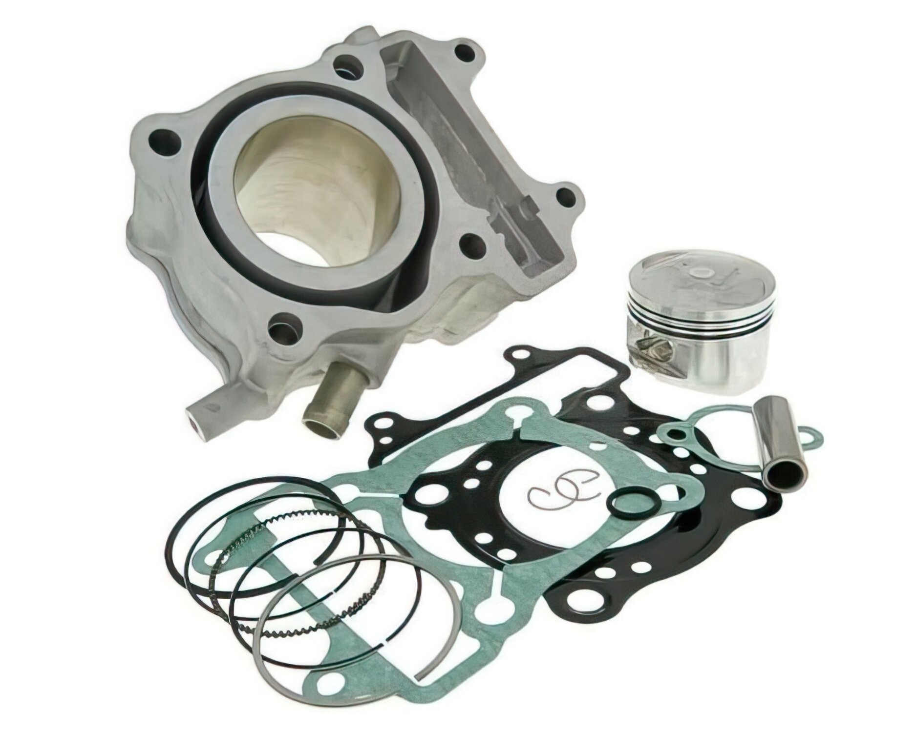 Airsal cylinder kit for Honda PCX 125, featuring a silver aluminum cylinder, piston, gaskets, and rings, designed for 125cc engines from 2010-2012.