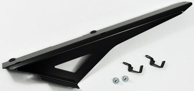 Black metal chain guard for Zieger Honda VFR800 Crossrunner, featuring a sleek design with mounting brackets and screws included.