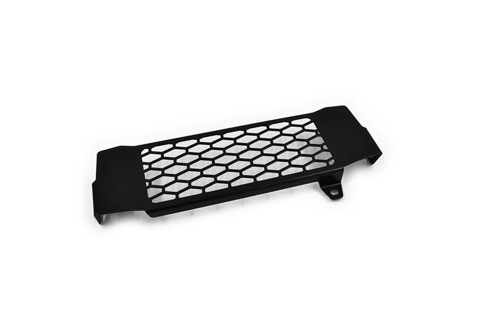 Black metal radiator guard for Zieger Honda CB 125R, featuring a hexagonal mesh design and sturdy mounting brackets for enhanced protection and airflow.