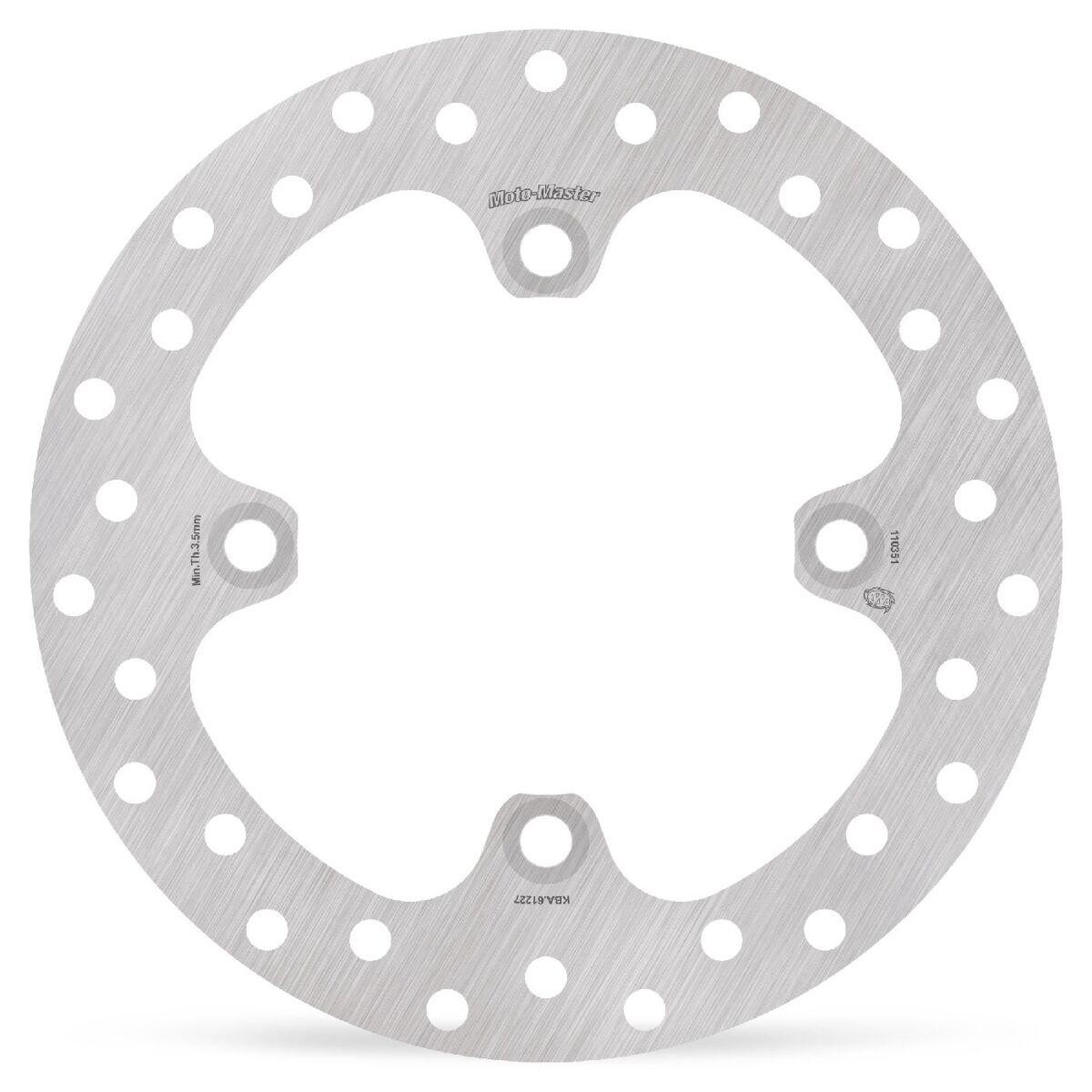 Silver stainless steel brake disc with a circular design, featuring multiple drilled holes for ventilation, specifically designed for Yamaha YFM 550 D 4X4 ATV rear use.