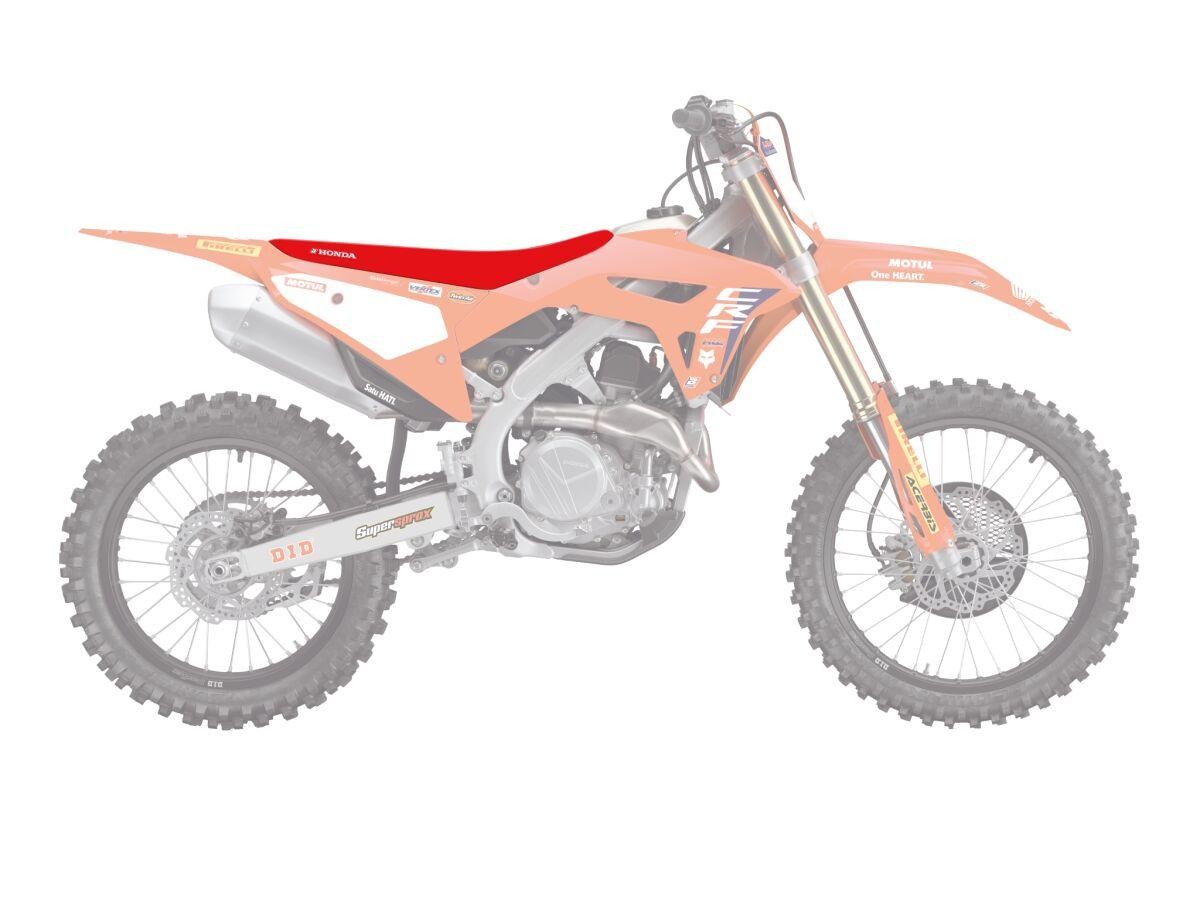 Blackbird Black Seat Cover for Honda CRF250F (2023-2025) in vibrant red, featuring durable material and a sleek design tailored for optimal fit and protection.