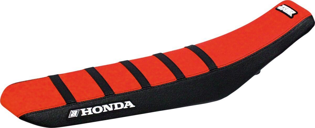 Black and red Blackbird Zebra seat cover designed for Honda CRF250F (2023-2025), featuring a textured surface and prominent "HONDA" logo.