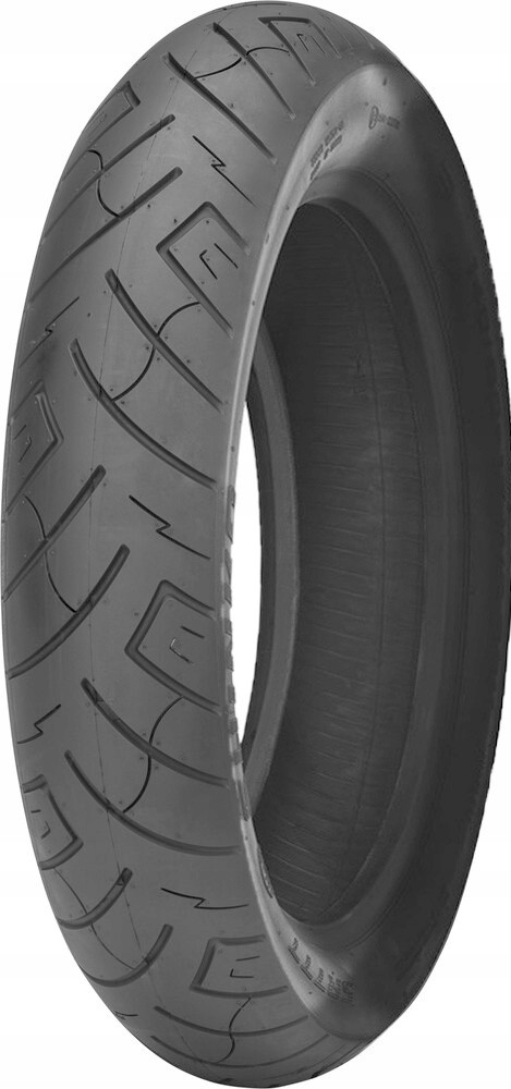 Blackwall motorcycle tyre with a tread pattern featuring angular grooves, labeled "Shinko F777/R777," size 130/90B16, and a load rating of 73H.