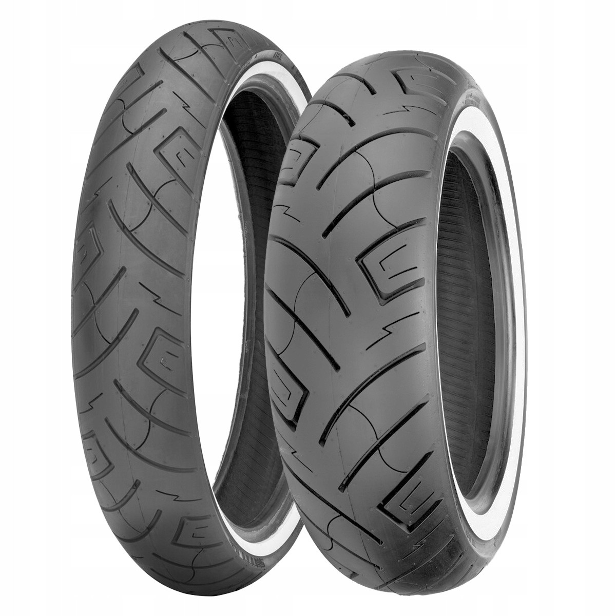 Shinko F777/R777 front motorcycle tire featuring a black rubber surface, distinctive tread pattern, and a white wall design, size 130/90B16, rated 73H.