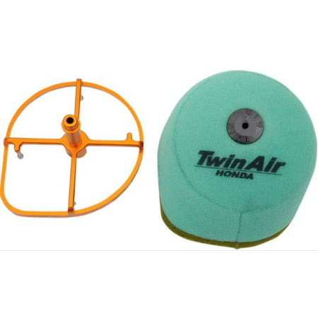 Twin Air Power Flow Kit 154218C features a green foam air filter with "TwinAir Honda" branding and an orange plastic support frame for enhanced airflow and filtration.