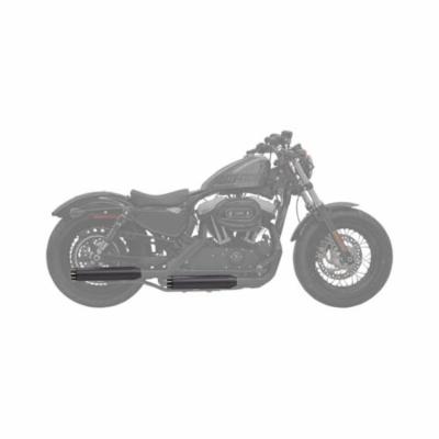 Black Bassani Firepower Series silencers designed for Harley Davidson XL 883 N ABS models from 2014-2020, featuring a sleek, durable design for enhanced performance.