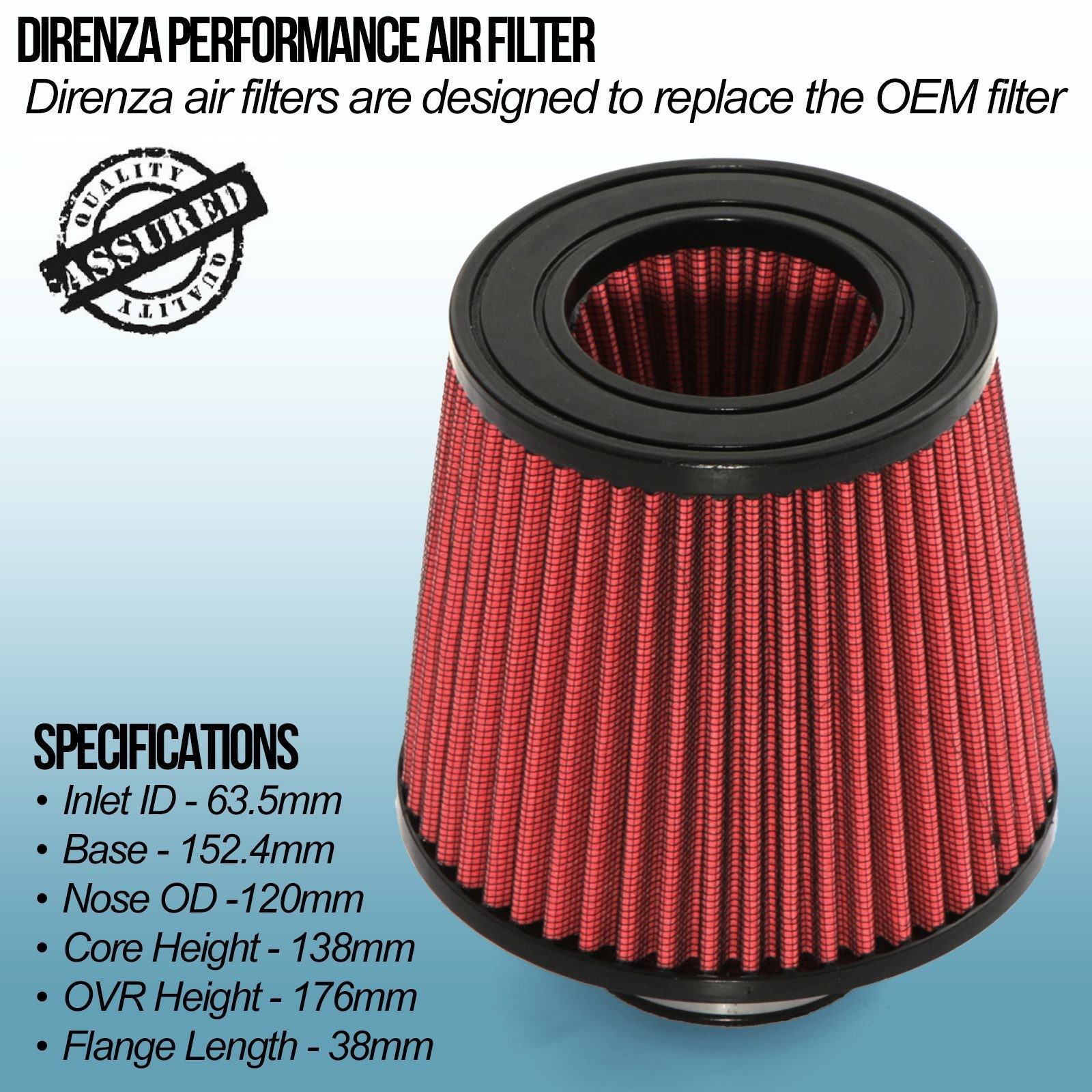 2.5" / 63.5mm Performance Air Filter - Red/Black - Universal - image 2