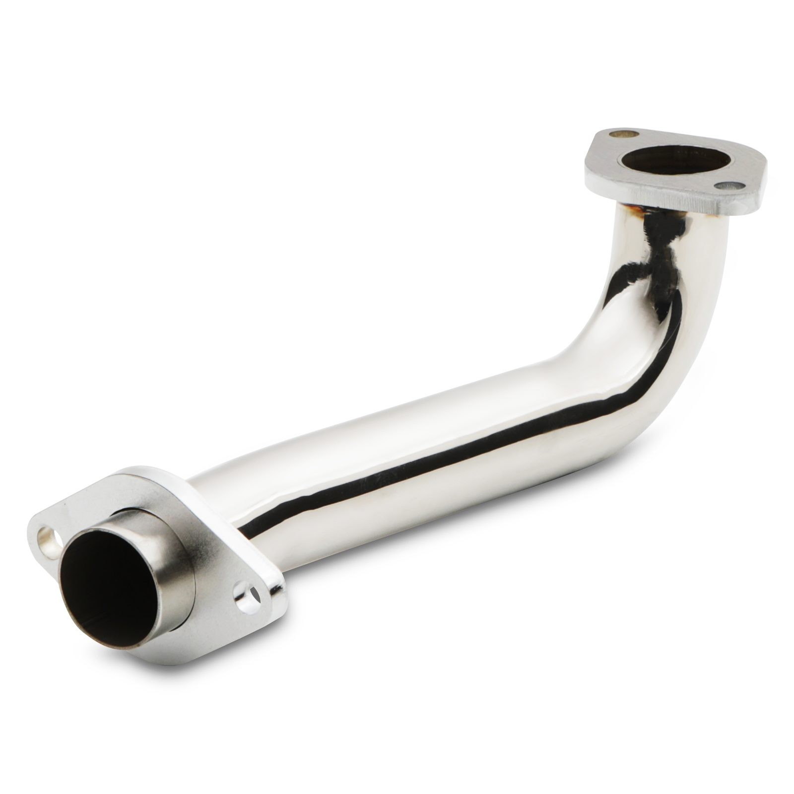 Polished stainless steel 2" exhaust decat pipe with flanged ends, designed for Mitsubishi Colt CZT and Smart Forfour Brabus 1.5 Turbo models from 2004 to 2013.