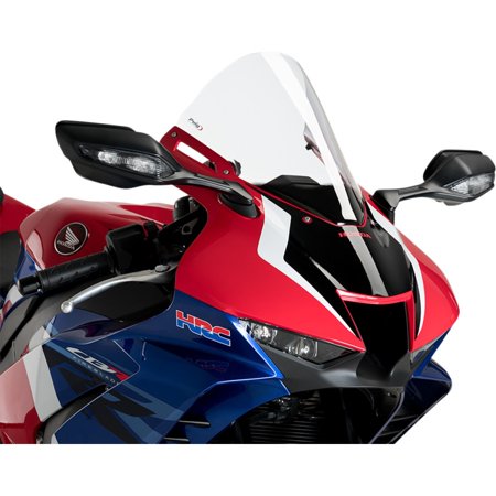 Clear Puig R-Racer screen designed for Honda CBR1000RR-R (2020 onwards), featuring a sleek aerodynamic shape and a glossy finish, enhancing the bike's sporty look.
