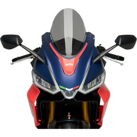 Light smoke Puig R-Racer screen for Aprilia RS660 (2021-2025) featuring a sleek design, aerodynamic shape, and a tinted finish, enhancing the motorcycle's sporty appearance.