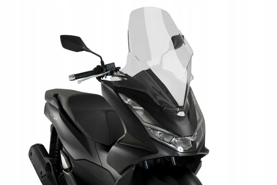 Clear Puig V-Tech Line Touring Screen designed for Honda PCX 125 (2021-2024), featuring a sleek aerodynamic shape and durable material, enhancing wind protection for riders.