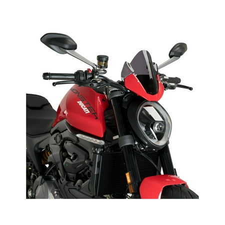 Puig Sport Screen in dark smoke for Ducati Monster 937 (2021-2025), featuring a sleek design that enhances aerodynamics and complements the bike's red body.