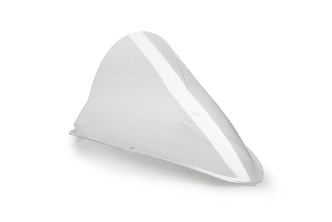 Clear Puig R-Racer screen designed for Aprilia RSV4 models from 2021 to 2025, featuring a sleek aerodynamic shape and smooth surface for enhanced performance.