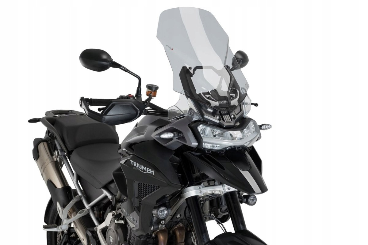 Light smoke Puig Touring Screen for Triumph Tiger 1200 GT (2022-2024), featuring a sleek design, durable material, and a streamlined shape for enhanced wind protection.