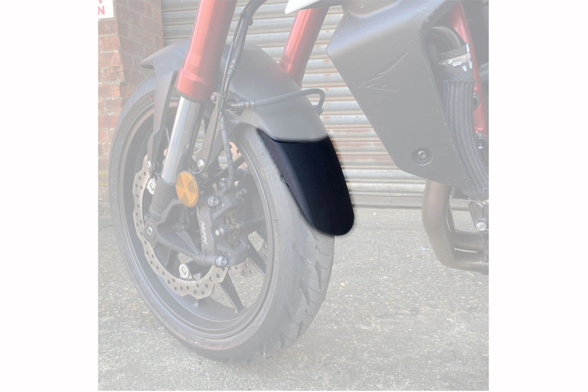 Black Puig front fender extender designed for Honda CB750 Hornet (2023-2025), featuring a sleek, aerodynamic shape and durable material, enhancing mud and debris protection.