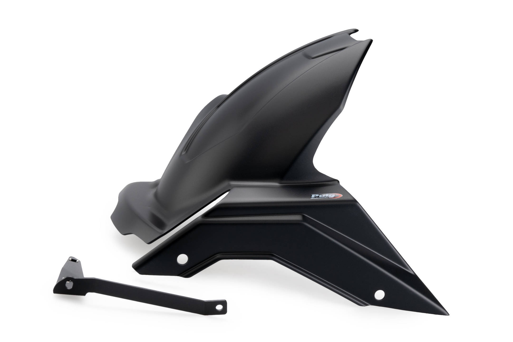 Matt black Puig Hugger for Suzuki GSX 8R (2024-2025) featuring a sleek design, durable material, and includes a mounting bracket for easy installation.