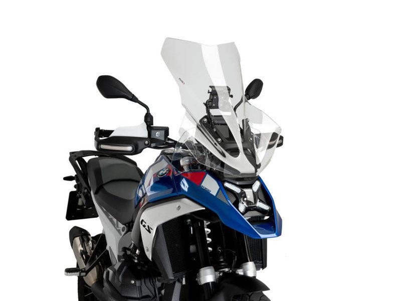 Clear Puig Touring Screen designed for BMW R1300 GS (2023-2025), featuring a sleek aerodynamic shape and durable material, enhancing wind protection and rider comfort.