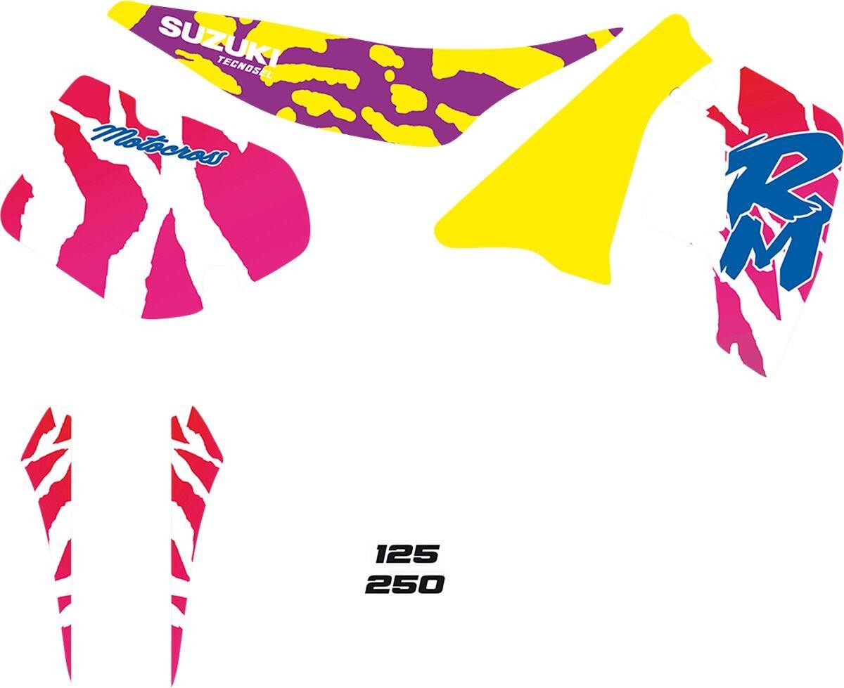 Tecnosel 23V00 - Tecnosel Graphics Kit for Suzuki RM125 1989-1992 - Multi/Red/White/Yellow