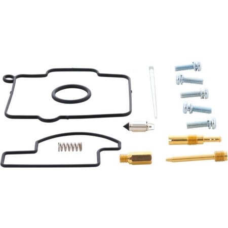 Carburettor rebuild kit featuring rubber gaskets, metal jets, screws, and a needle, designed for Yamaha YZ125 (2022-2025) and YZ125X (2023-2025) models.