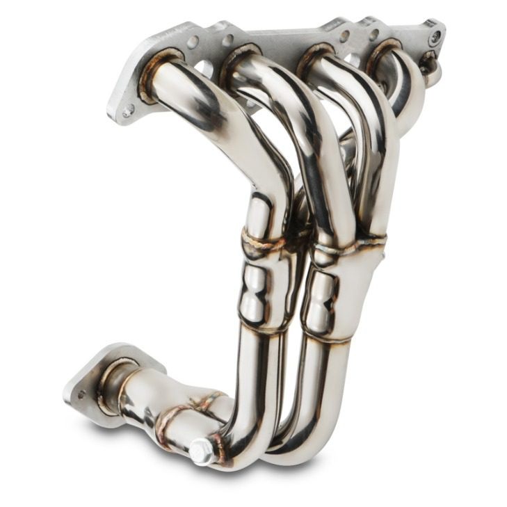 Shiny stainless steel 4-2-1 decat exhaust manifold with smooth curves and welded joints, designed for Suzuki Swift Sport 1.6 ZC31S models from 2005 to 2010.