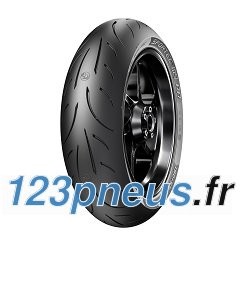 Black motorcycle tire with a sleek, sporty tread pattern, featuring a glossy sidewall and the "Sportec M9 RR" branding prominently displayed.