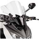 Dark smoke Puig Rafale screen designed for Voge 500R (2021-2024), featuring a sleek aerodynamic shape and sturdy mounting hardware, enhancing the motorcycle's appearance and functionality.