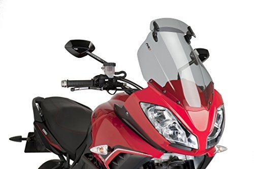 Puig Touring Screen with Extender for Triumph Tiger 1050, featuring a light smoke color, aerodynamic design, and durable material, enhancing wind protection for riders.