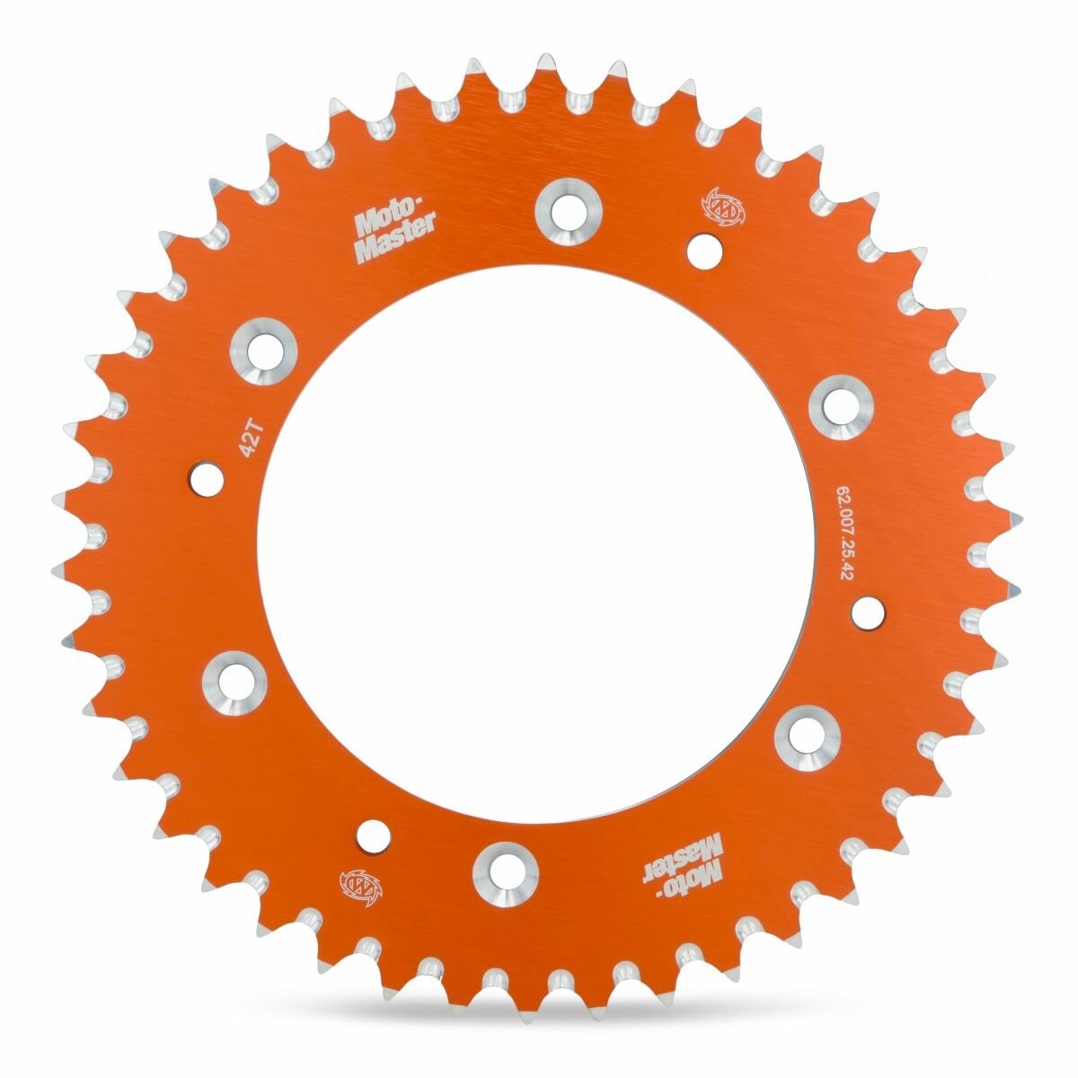 Orange 7075 aluminum racing sprocket with 50 teeth, featuring a circular design, sharp teeth edges, and multiple mounting holes, designed for Husqvarna 701 Enduro models from 2016 to 2024.