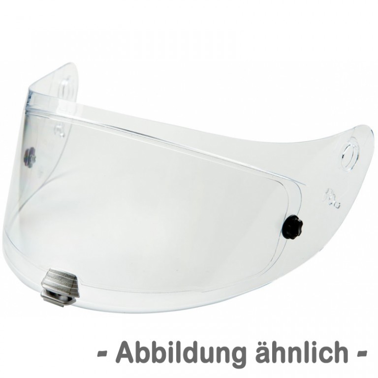 Clear HJC HJ-17J visor with a curved design, featuring side mounting points and a central locking mechanism, suitable for men's motorcycle helmets.