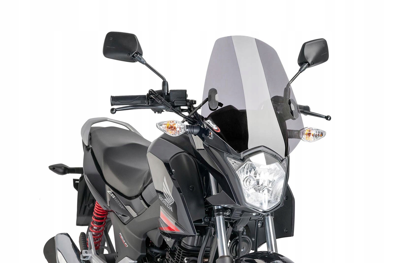 Puig New Generation Sport Screen for Honda CB125 F, featuring a light smoke color, sleek design, and durable material, enhancing aerodynamics and style from 2015 to 2025 models.