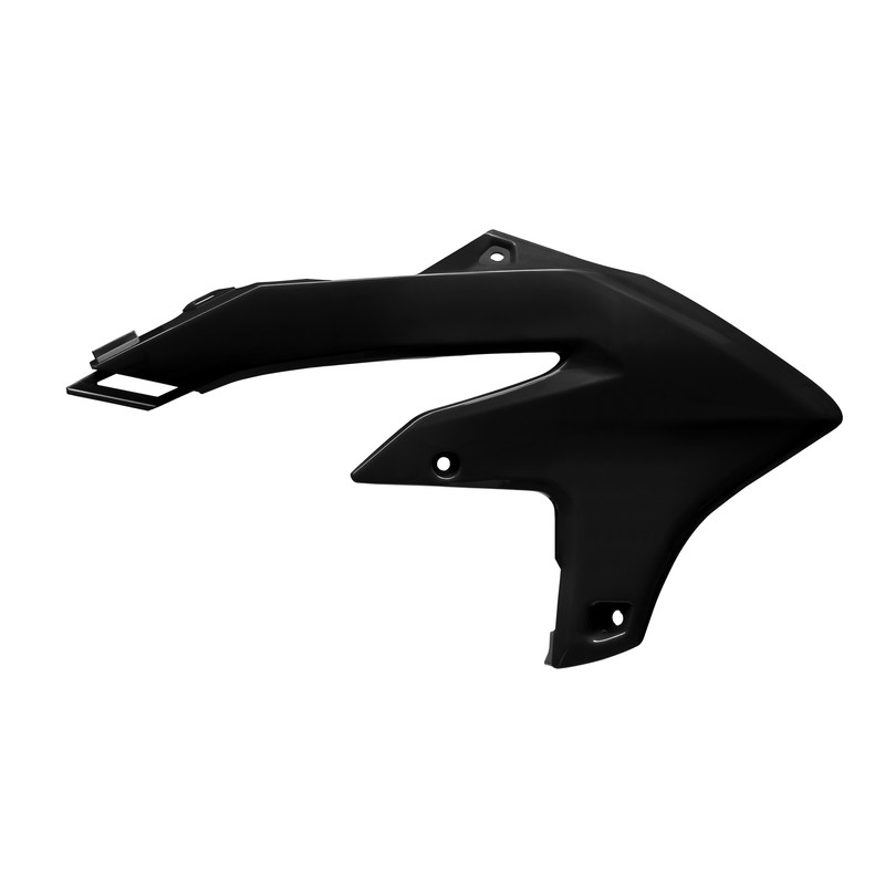 Black plastic radiator scoops designed for Yamaha YZF250 (2024-2025), YZF450 (2023-2025), and WRF450 (2024-2025), featuring a sleek, aerodynamic shape with mounting holes.