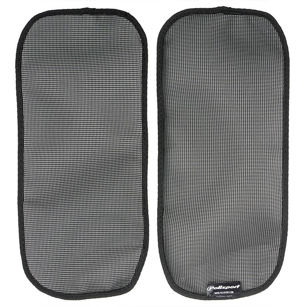 Black mesh covers for radiator louvres, designed for Yamaha YZF250 (2024-2025) and YZF450 (2023-2025), featuring a durable material and a sleek, streamlined design.
