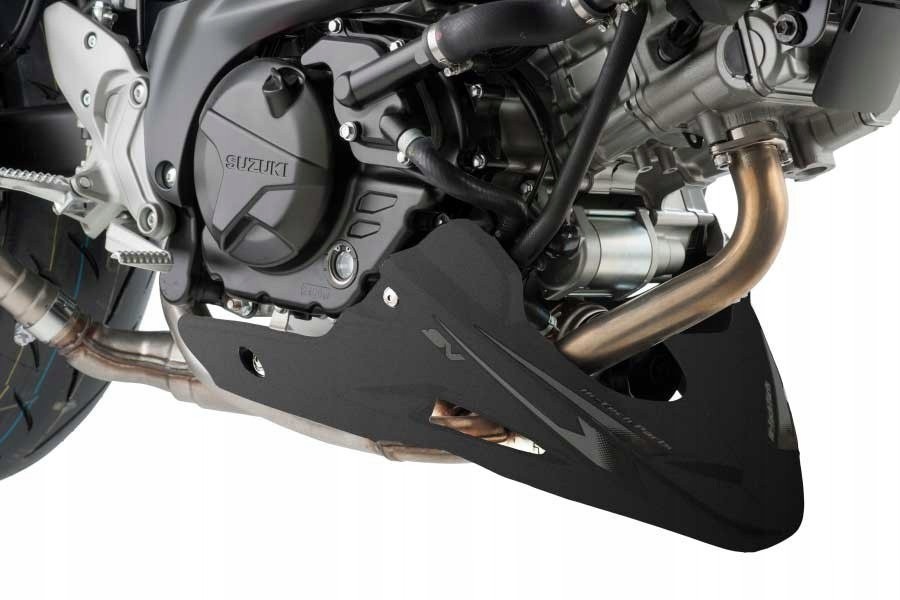 Matt black Puig engine spoiler for Suzuki SV 650 (1999-2025) featuring a sleek design, durable material, and cutouts for airflow and engine visibility.