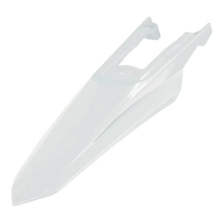 White rear fender made of durable plastic, designed for KTM SX 125/250/300 and SXF 250/350/450 models from 2023 to 2025, featuring a sleek aerodynamic shape.