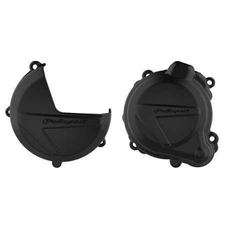 Black plastic protection set for Honda CRF 450 R (2017-2022) includes clutch, ignition, and water pump covers with a sleek design and Polisport branding.